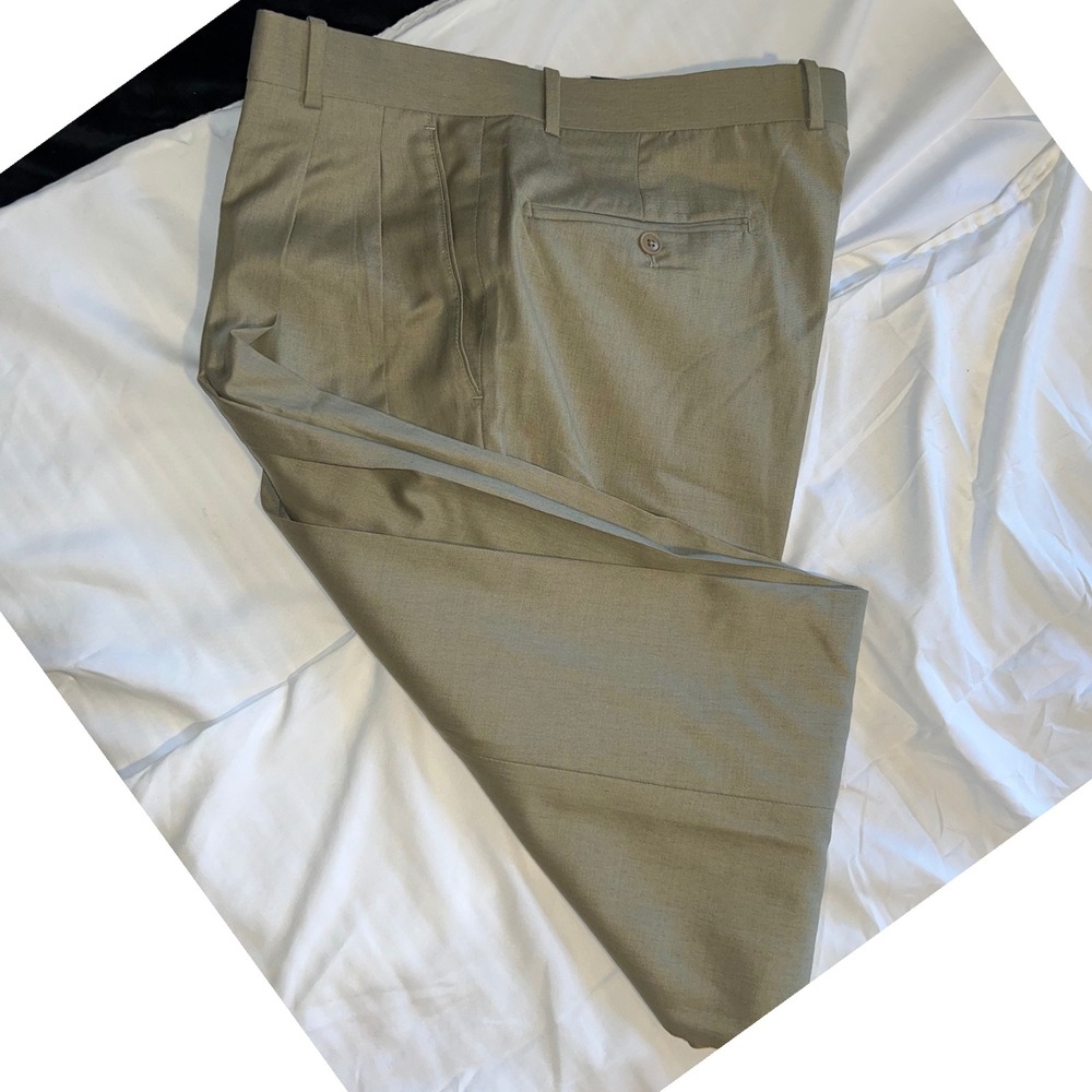 NWT Fairway & Greene Wool Golf Dress Pants Pleated Khaki Beige W35